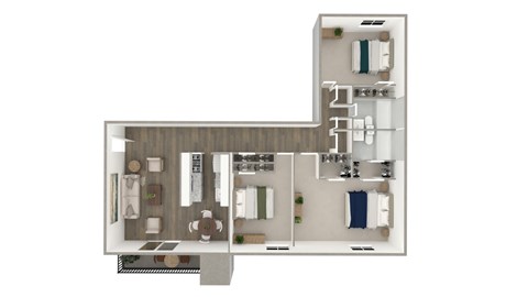 Floor plan for 3 beds, 2 baths, 1000 sqft